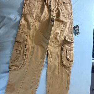 boohooMAN Tan Cargo Pants Utility Pocket Trousers NWT